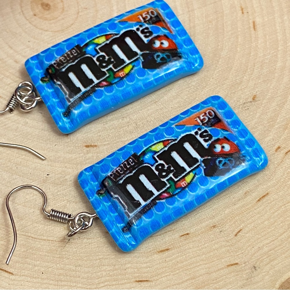Whimsical Pretzel M&M Chocolate Candy Earrings - Picture 7 of 10